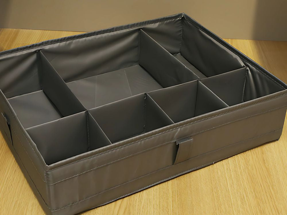 Organizator de sertare, Zola, pentru haine si lenjerie intima, cu 7 compartimente, 44x34x11 cm, gri Organizator de sertare, Zola, pentru haine si lenjerie intima, cu 7 compartimente, 44x34x11 cm, gri